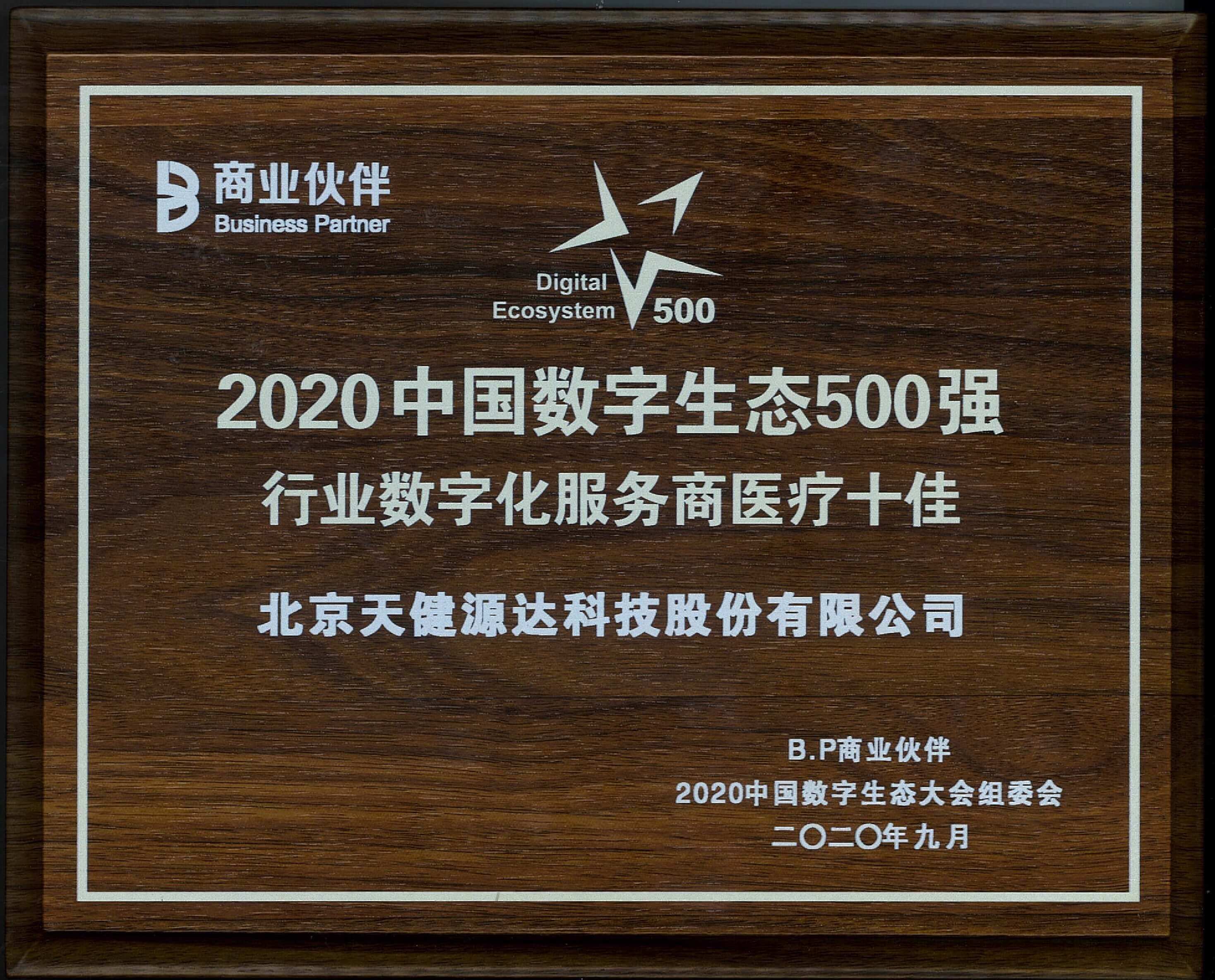 2020中國數(shù)字生態(tài)500強 行業(yè)數(shù)字化服務商醫(yī)療十佳